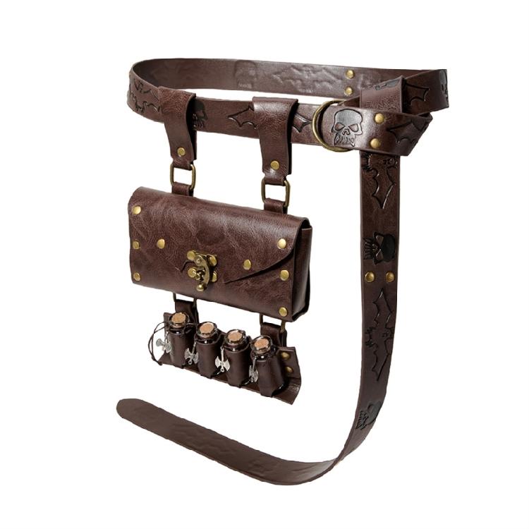 Vintage Renaissances Costume Accessories Set with Faux Leather Belt and Belt Bag Pouch with 4Pcs Cork Potion Vials