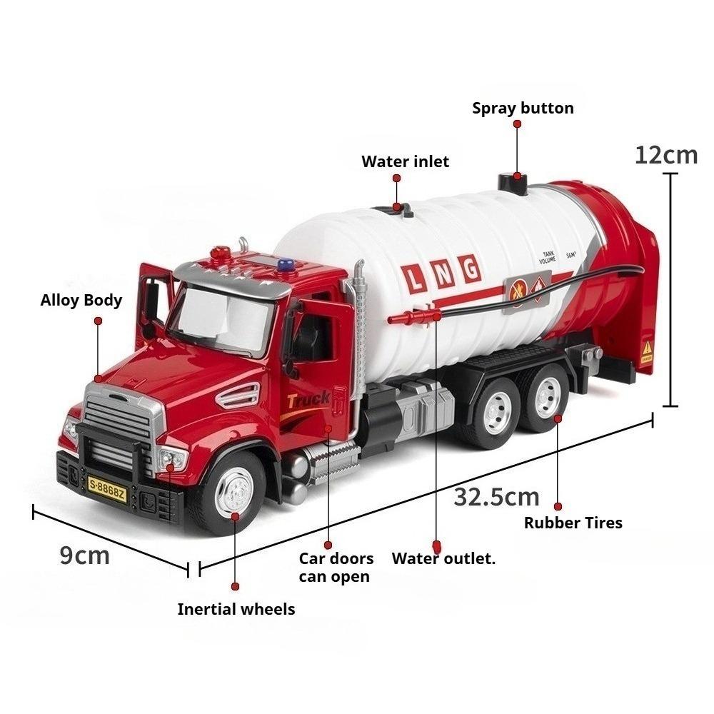 1:32 Alloy Fire Engineering Vehicle Series Model Diecast Car Toys Water Truck Doors Opened Rubber Tires Container Festival Gifts
