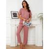 Pyjama Damen Frühling und Herbst Einfarbig Kurzarm Lange Hosen Homewear Zweiteiliges Set