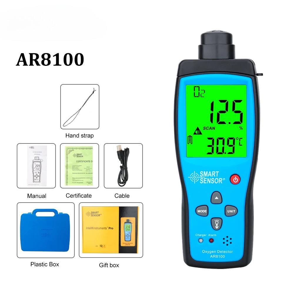 Multifunctional Digital Oxygen Meter O2 Gas Detector Sound Light Alarm Gas Monitor Handheld Air Quality Meter with Temperature LCD Display for Home
