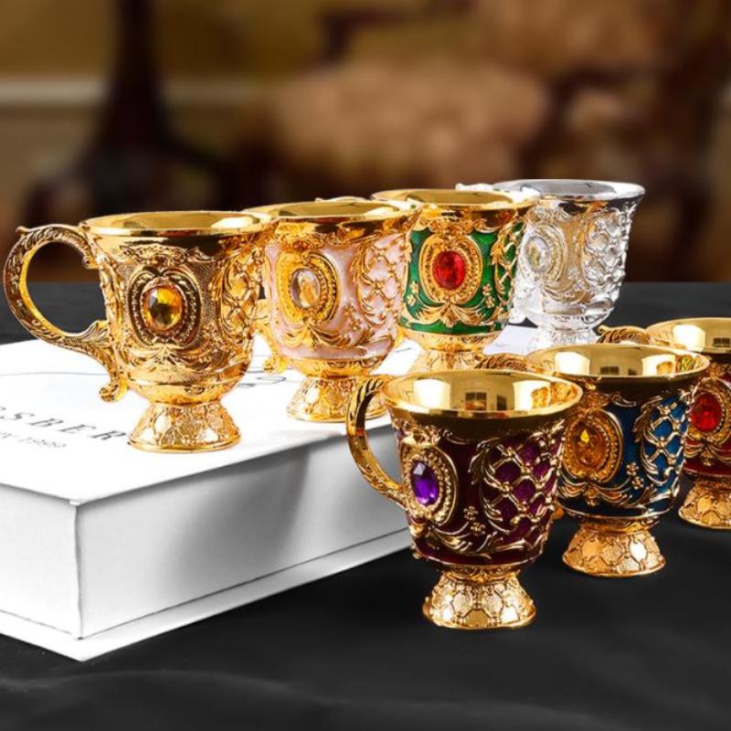 Vintage European Alloy Goblet Embossed Enamel Mini Liquor Wine Cup Multi Colors For Wedding Home Bar Table Decor Gift