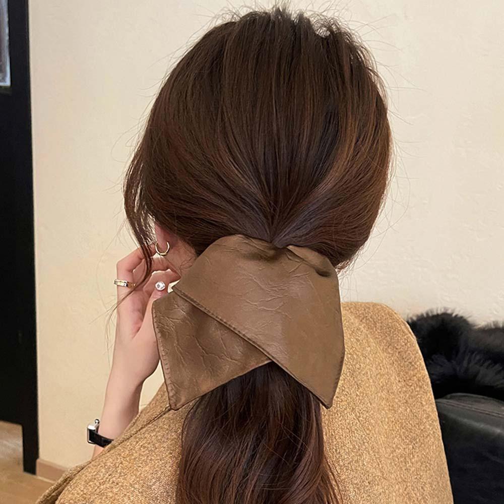 Korean Style Square Leather Hair Tie Pleated Large Intestine Hair Ring Soft PU Scrunchies  Spring