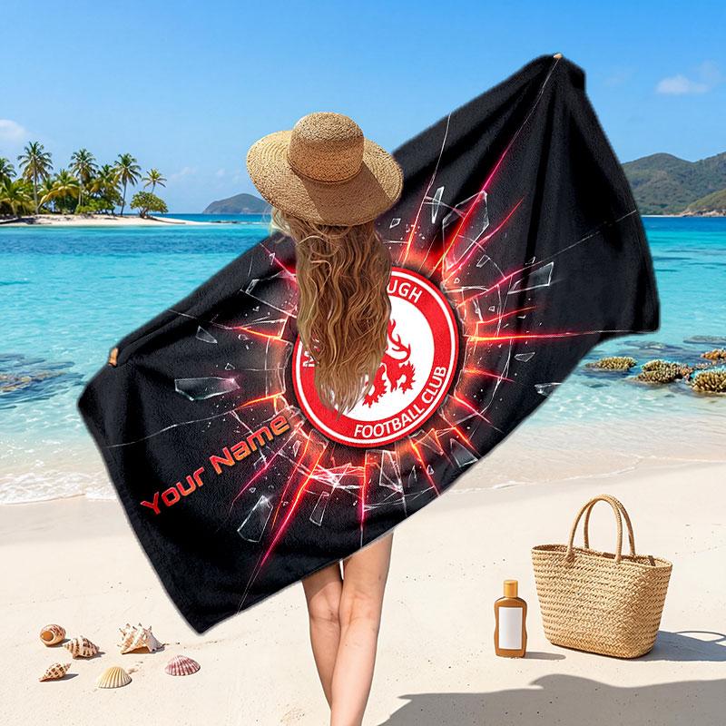 Serviette de plage personnalisée Middlesbrough FC, Impression de texte avec nom personnalisé, Serviette douce à séchage rapide avec logo de football, Cadeau de vacances