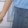 ZANZEA Women Casual Round Neck Solid Color Loose 3/4 Sleeve Blouse