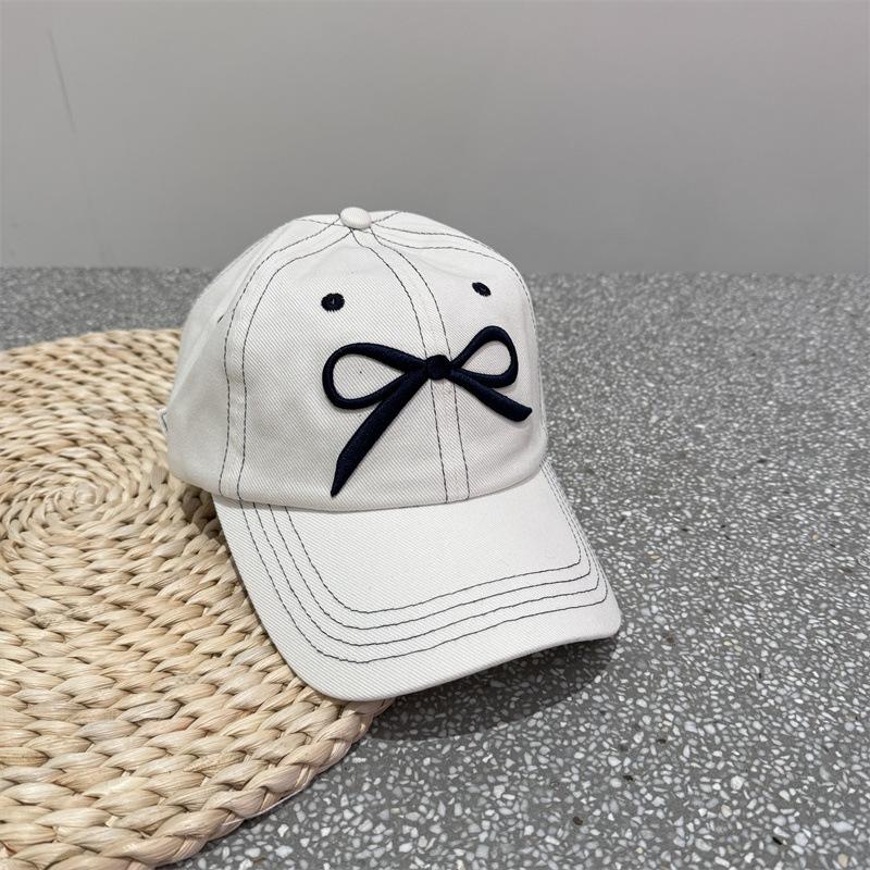 Ins Embroidered Bow Bright Line Baseball Cap Female Sweet and Cute Spring and Summer Sunshade Baseball Cap Shows Small Face