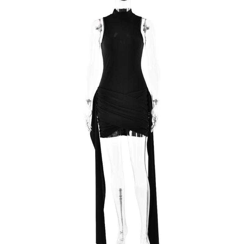 Y2K Damen Schwarzes O-Kragen Träger Ärmellos Hohe Taille Schlankmachend Sexy Mini Kleid