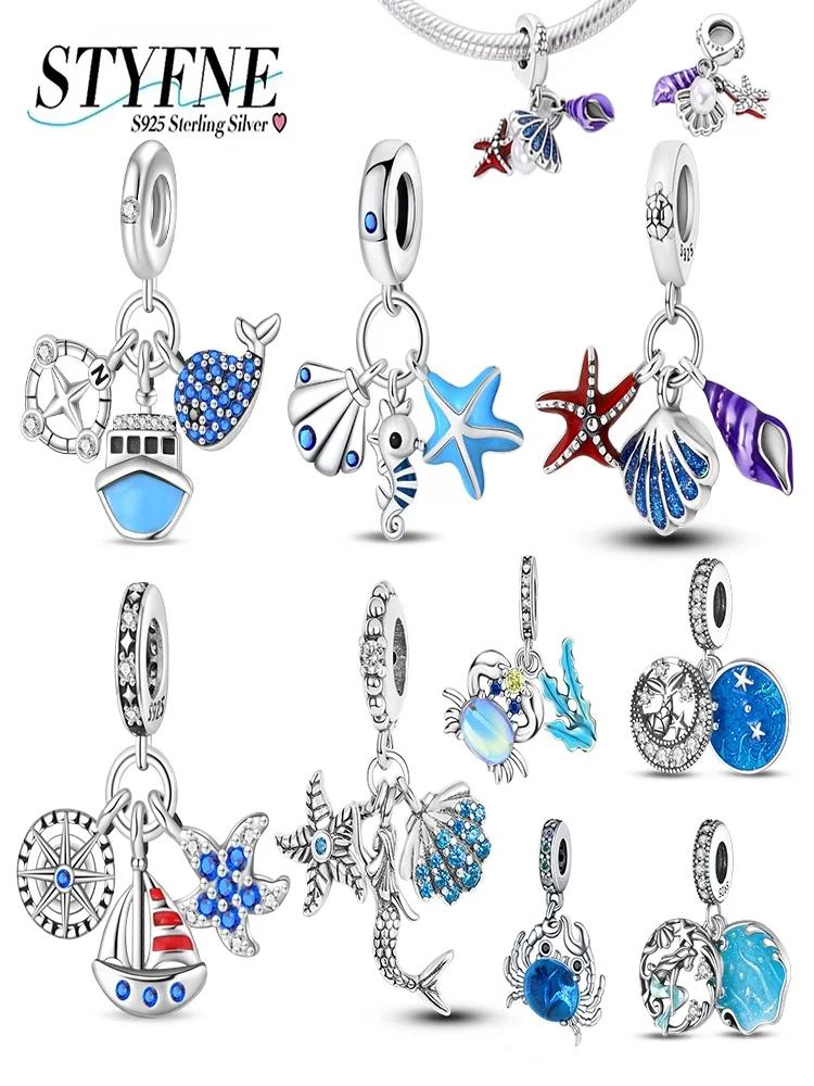 Original Charms Copper Blue Marine Animals Crabs Shells Dolphins Beads Fit Bracelet Women Jewelry Making Diy Gift