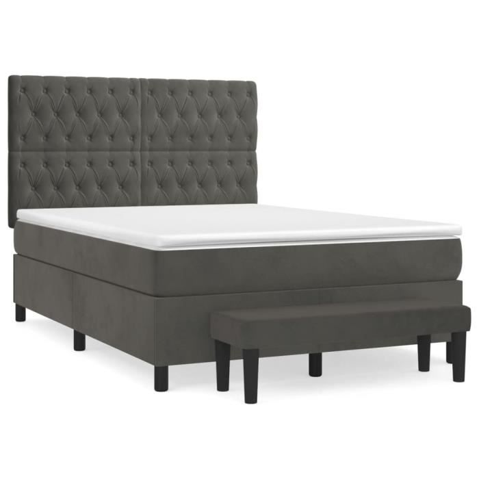 3138026 vidaXL Lit à sommier tapissier et matelas Gris foncé 140x200cm Velours