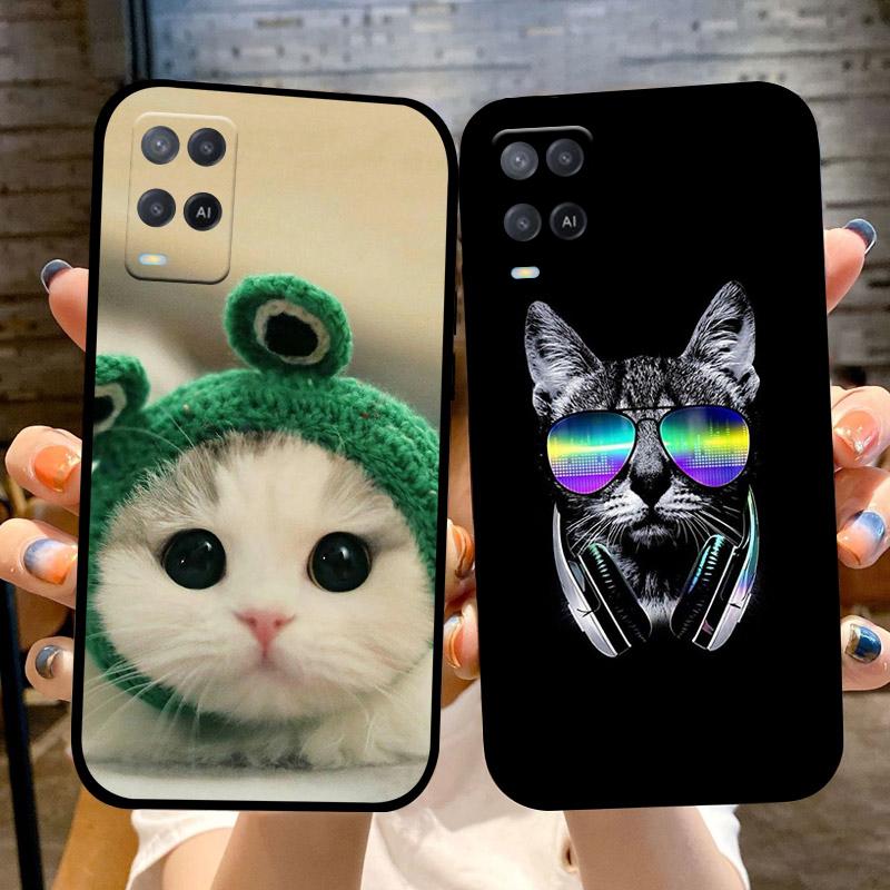 For Oppo A54 4G Case Black Silicone Soft TPU Shockproof Phone Cases For Oppo A54 Painted Phone Cover CPH2239 Protective Fundas