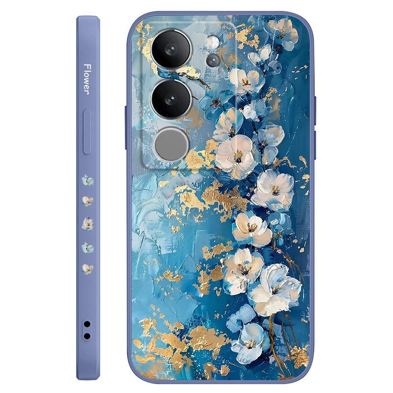 

Gold Leaf Flower Phone Case For VIVO V50 V40 V30 V29 V29E V27 V27E V25 V25E V23 V23E V21 V20 Y20 Y12 Y21 Y22 Y50 Y35 Pro 4G 5G V23 5G светло-синий
