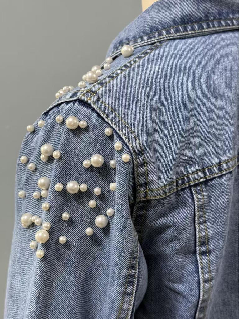 New Style Pearl Denim Jacket for Women - Spring & Autumn Fashion Short Jacket