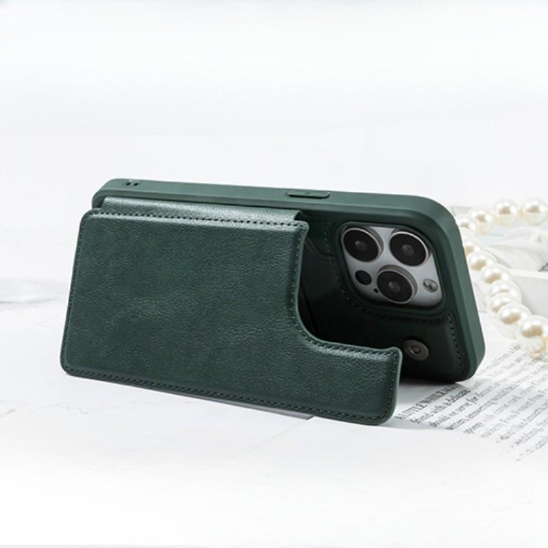 Bracket Holder Card Bag Kits Cowhide Leather Case For iPhone 15 Pro Max 14 Plus 13 Pro 12 Magnetic Wallet Stand Flip Phone Cover