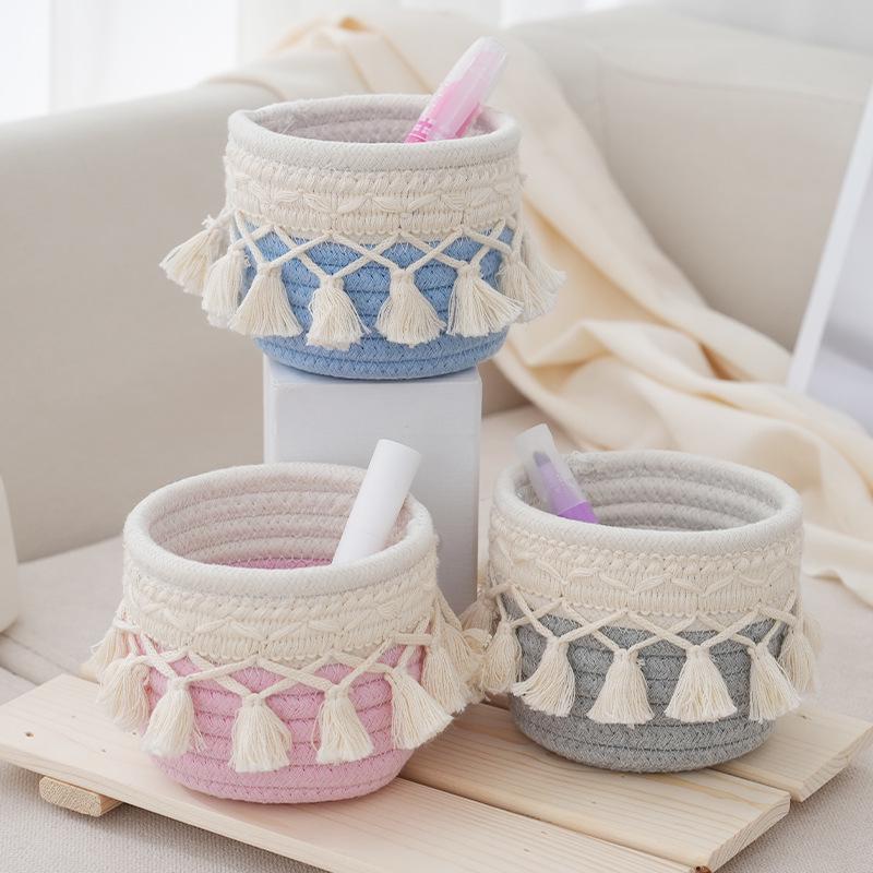 Nordic Minimalist Tassel Cotton Rope Storage Basket, Indoor Creative Small Pen Holder