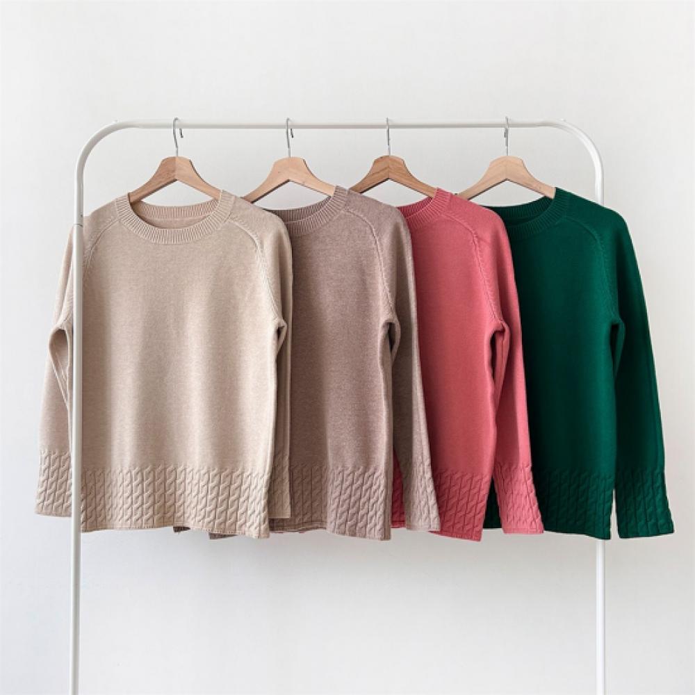 New Arrivals Open Run Women Solid Cable Knit Round Neck Basic Fit Autumn Sweater