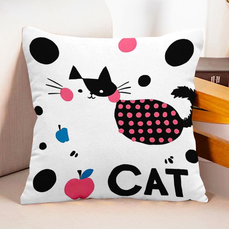 

Nordic Cartoon Cat Cure Color Dopamine Simple Pillow Sofa Living Room Suede Waist Pillow Case Back Pillow Cushion flannel 45x45cm double-sided [without pillow core]