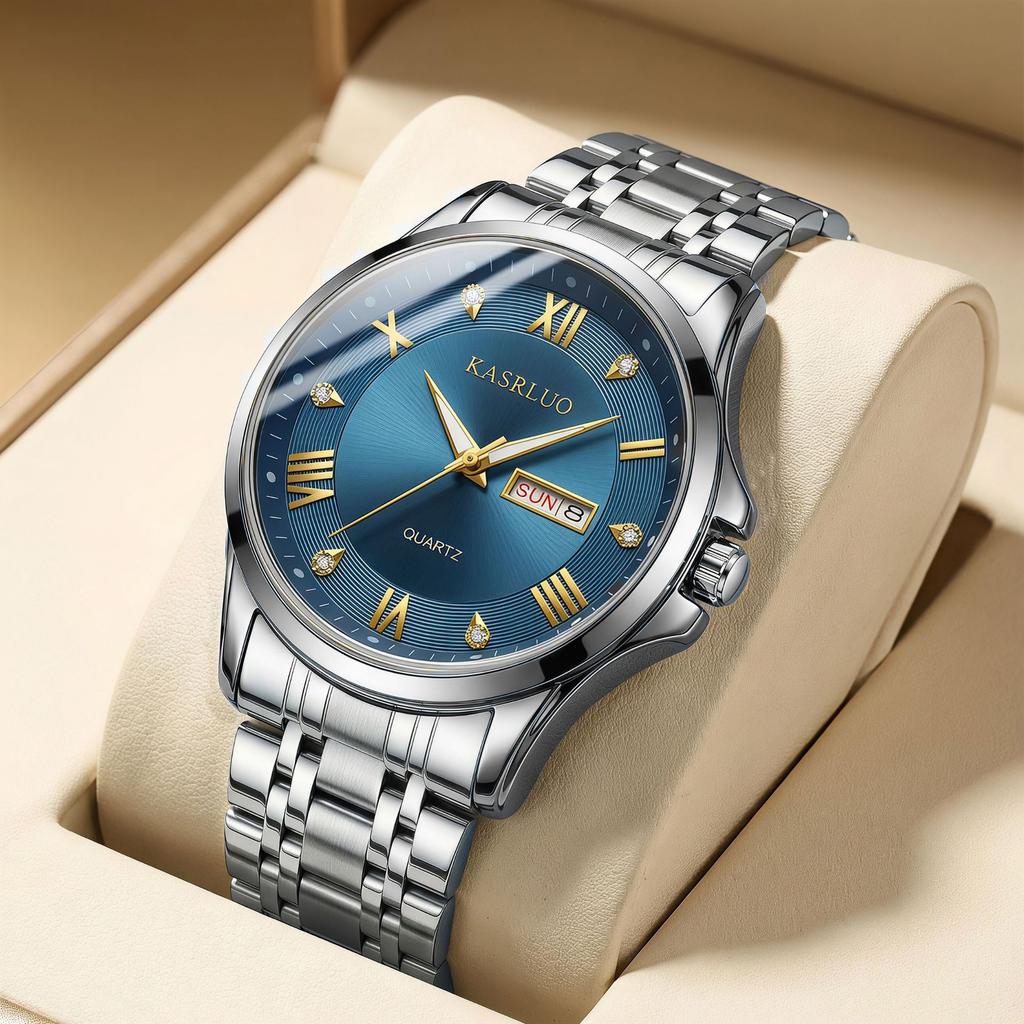 Business Trend Simple Large Dial Men'S Watch Double Calendar Luminous Waterproof Temperament Quartz Watch