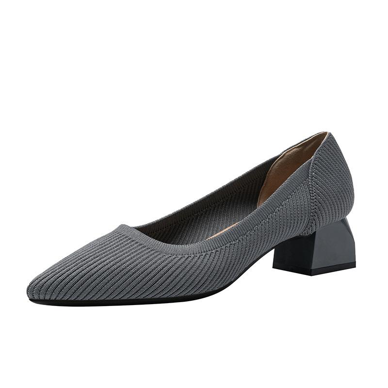 Women's Pumps Kitten Heels Pointed Toe Knit Slip On Low Heel Casual Formal Dress Shoes Work Office Business Chunky Heels Dressy Heels for Women