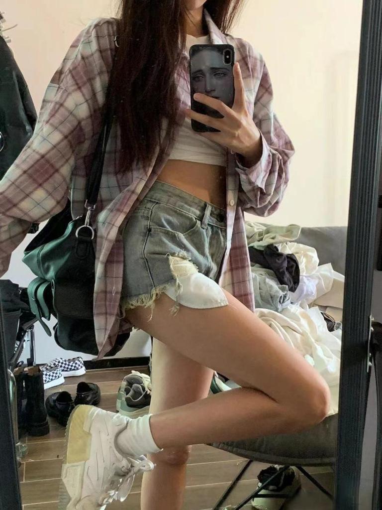 Women's Korean Style Plaid Long-Sleeve Jacket - Spring/Autumn Casual Loose Fit