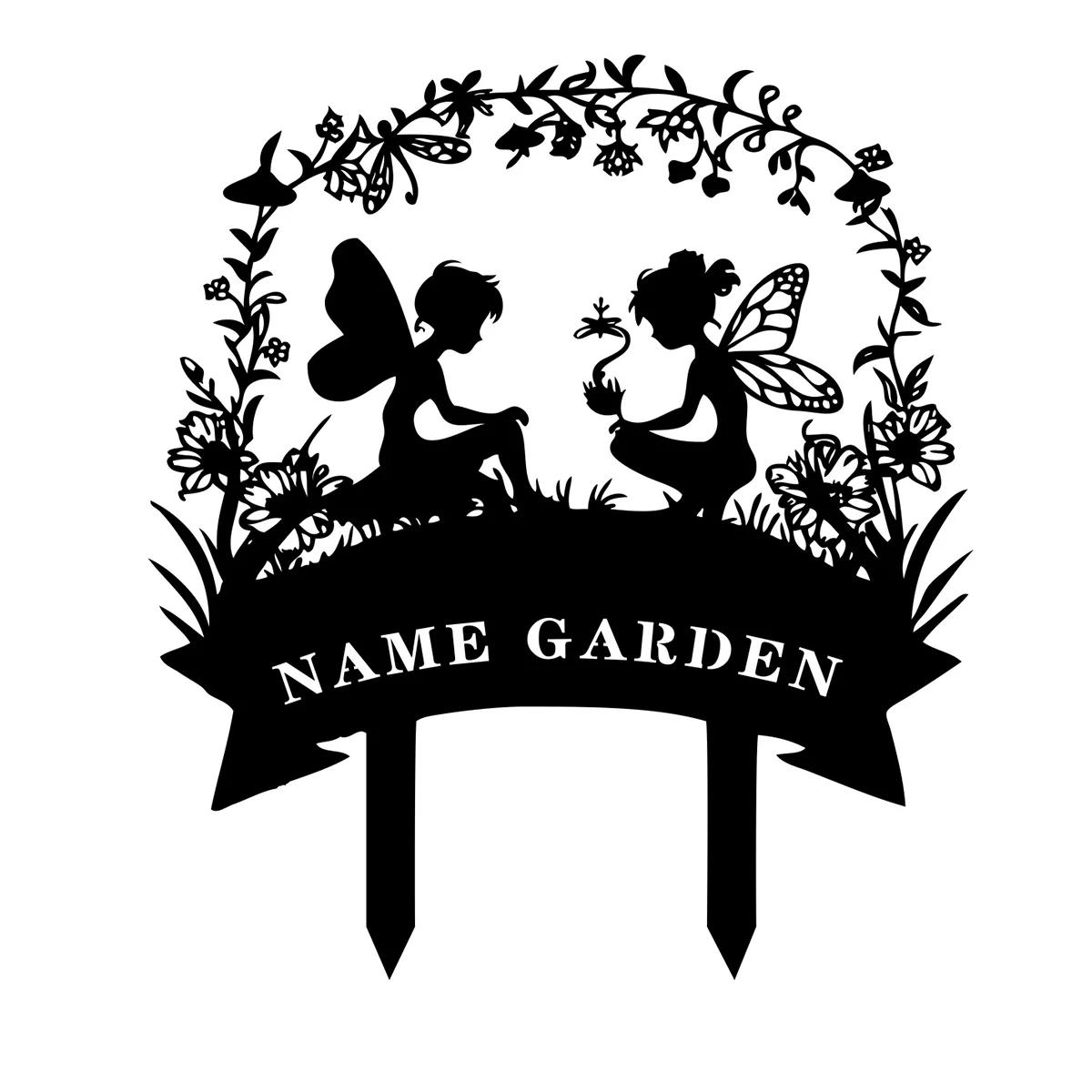 Металлический садовый колышек Знак для сказочного сада Персонализированный колышек с именем садовода чёрный