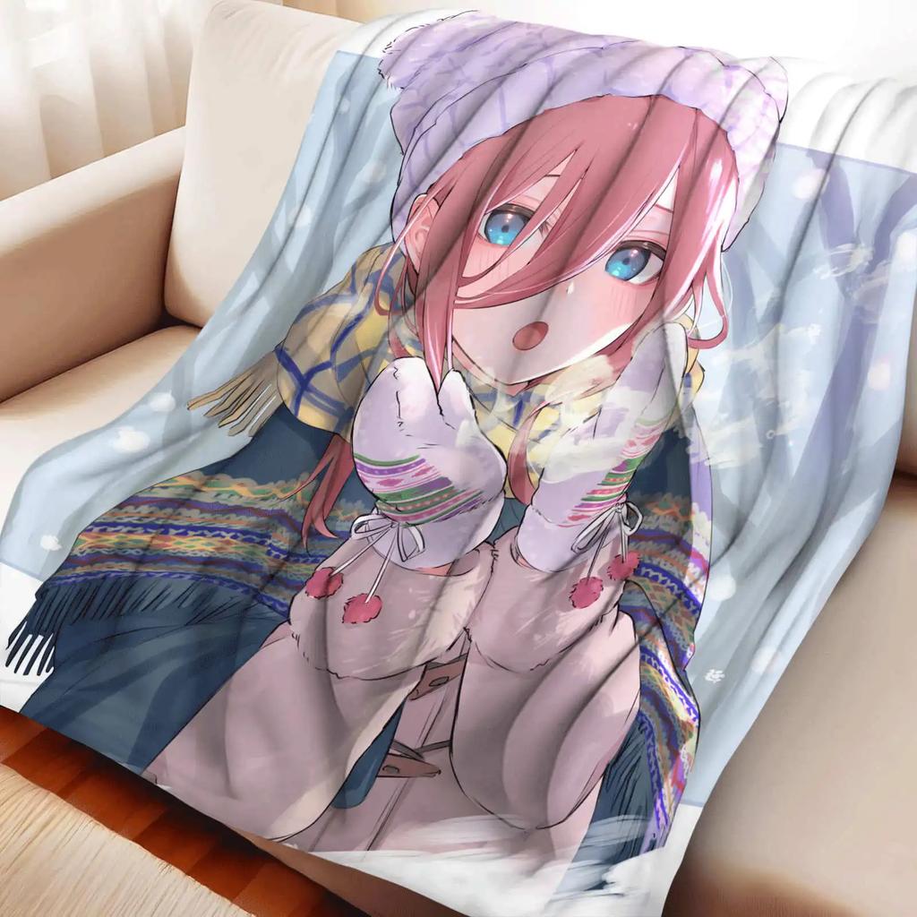 Kreslená přikrývka The Quintessential Quintuplets Nakano Miku, flanelová, teplá, měkká, otaku přehoz, multifunkční, dekorativní bytový textil