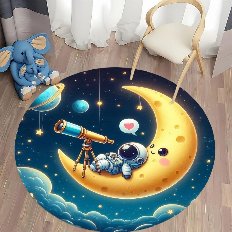 3D HD Astronaut and Moon mat for Kids' Rooms round carpet for home sofa bedroom, gift for kids, Non-slip decorative rug
