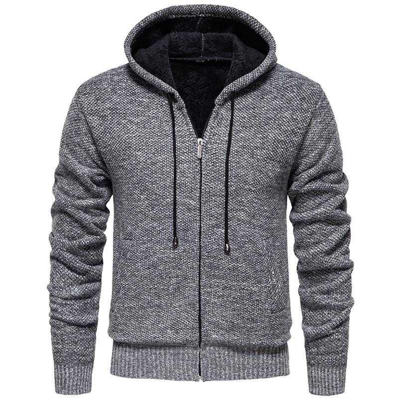 

2026 Autumn Winter New Sweater Men s Jacket European American Fashion Casual Knitted Cardigan Hood M серый