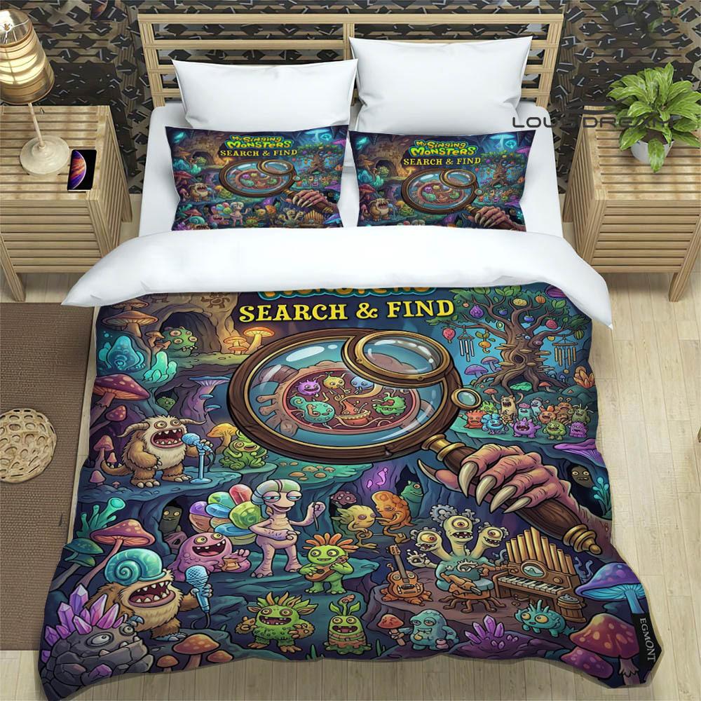 M-My Singing Monsters bedruckte Bettwäsche-Sets exquisites Bettwaren-Set Bettbezug Steppbett-Set Bettwäsche-Set Luxus-Geburtstagsgeschenk