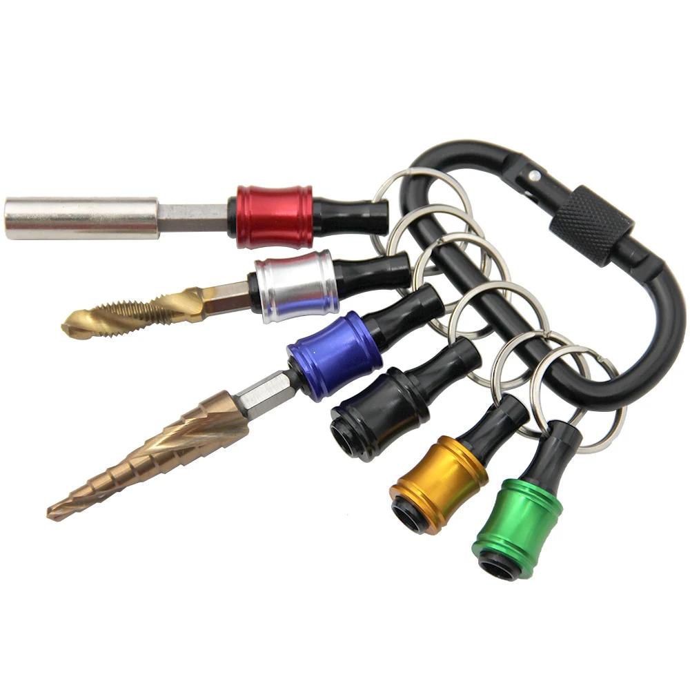 6pc Color Keychain Quick Change Extension Rod 1/4 Hexagonal Handle Screwdriver Head Quick Release Sleeve Conversion Rod Tool Set