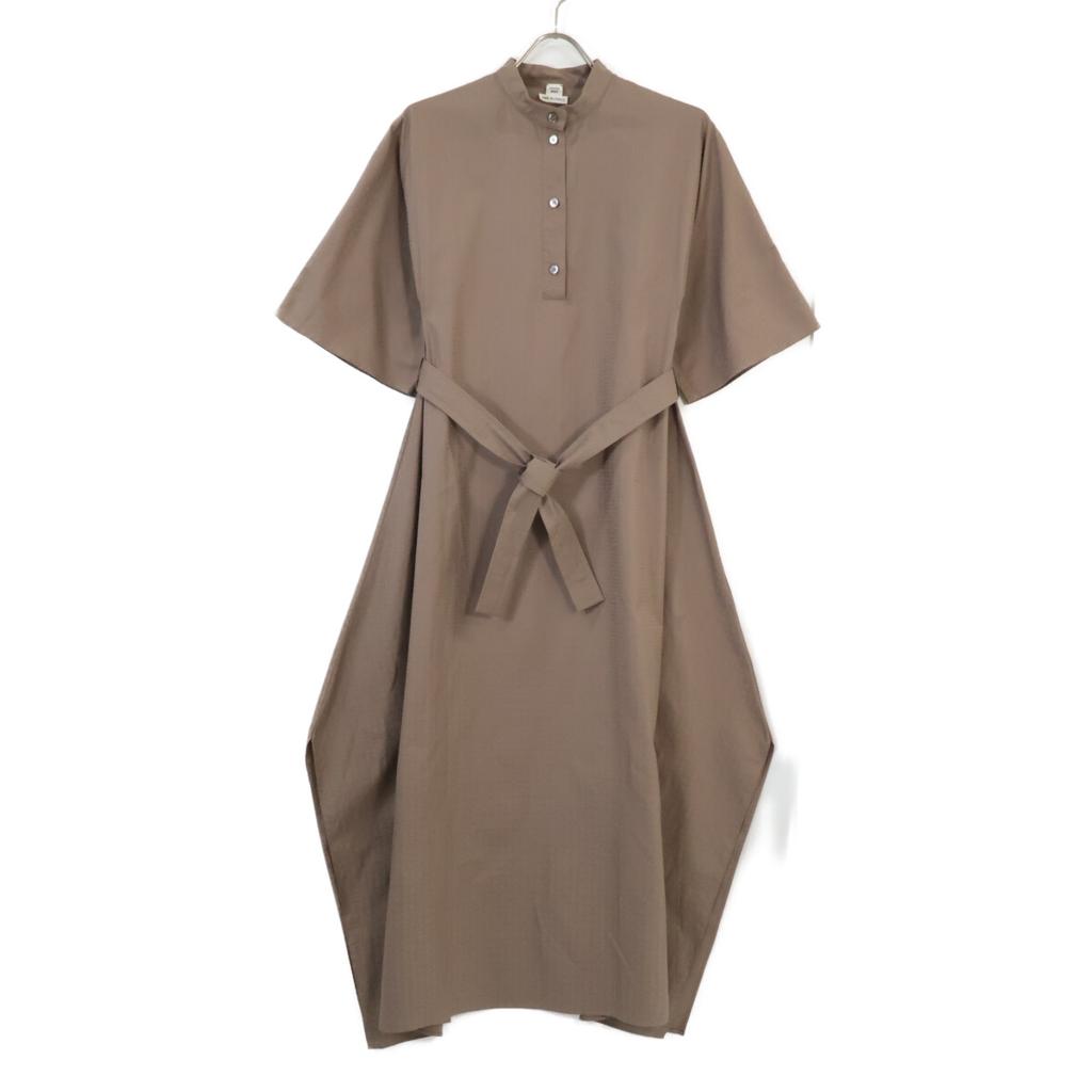HERMES [Excellent Condition/Domestically Authorized/24 Stainless Steel] MOSAIQUE H Mosaic Jacquard Belted Country Dress (4H0502DB) dress 32 BrownUsed
