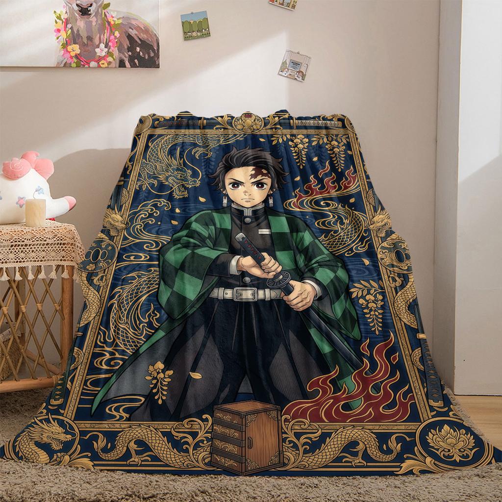 Demon Slayer Superb Cartoon Flannel Blanket, Printed Style for Bedroom, Warm and Soft Bedding, Travel Picnic Use_LIAN