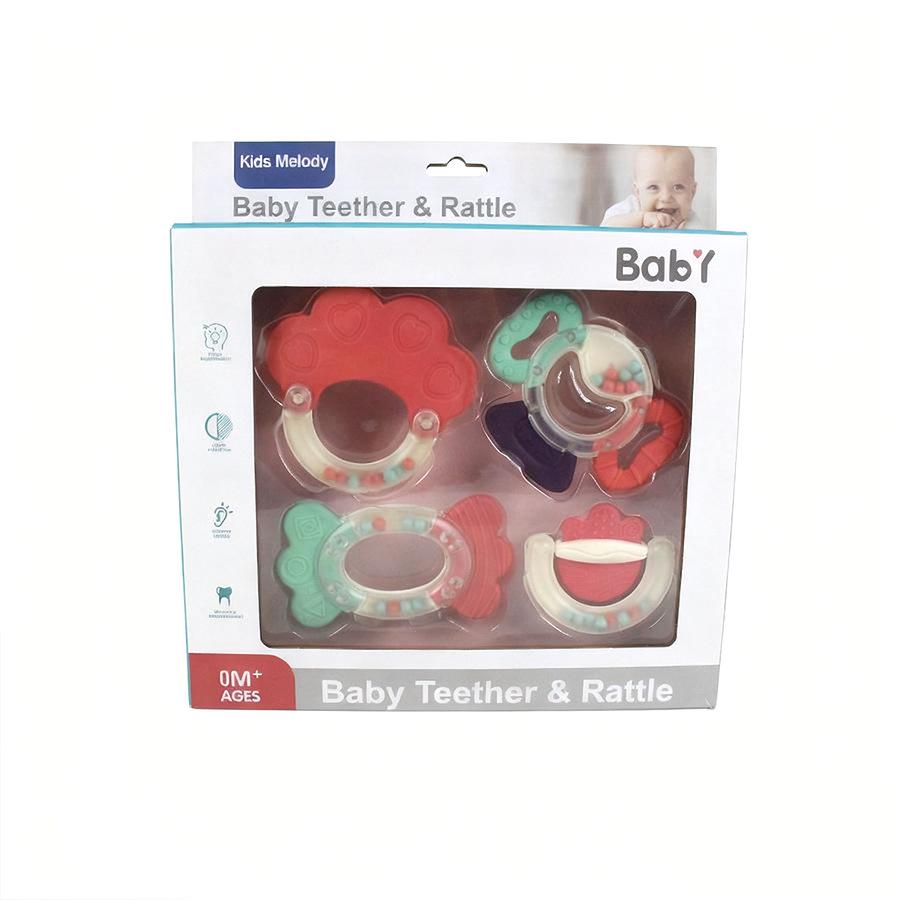 4-Piece Newborn Teether Toy Set with Holder & Storage Case