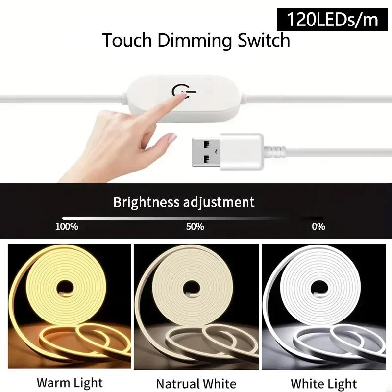 Flexible LED Neon Light Strip Touch/Hand Sensor/Push Switch Waterproof Neon Rope Tube Lamp Tape for Bedroom Wall Backlight Decor