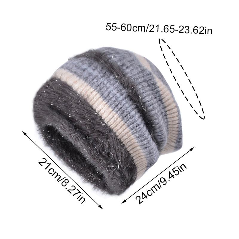 1PC Color Block Elegant Pile Hat Versatile Knitted Fashion High Stretch Warmth Brimless Lightweight Plush Slouchy Hats Multi-Color