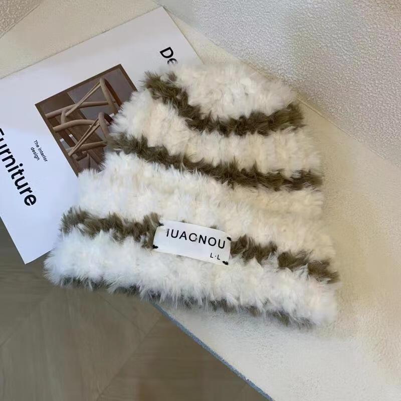 JingJingRS Women s Soft Plush Striped Beanie