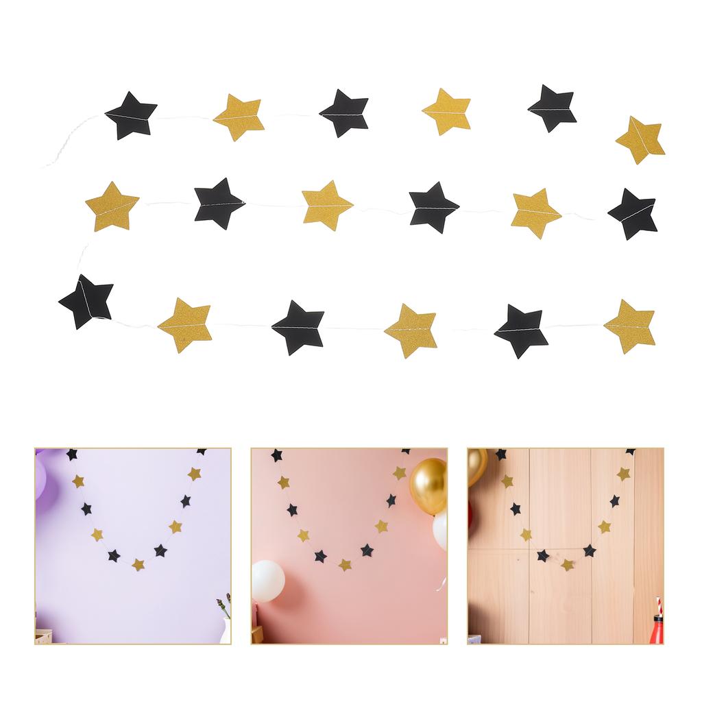 2Pcs Gold Star Garland Banner Double-Sided Glitter Paper Stars 6.5ft Twinkle Decorations Party Hanging Decor Birthday Baby