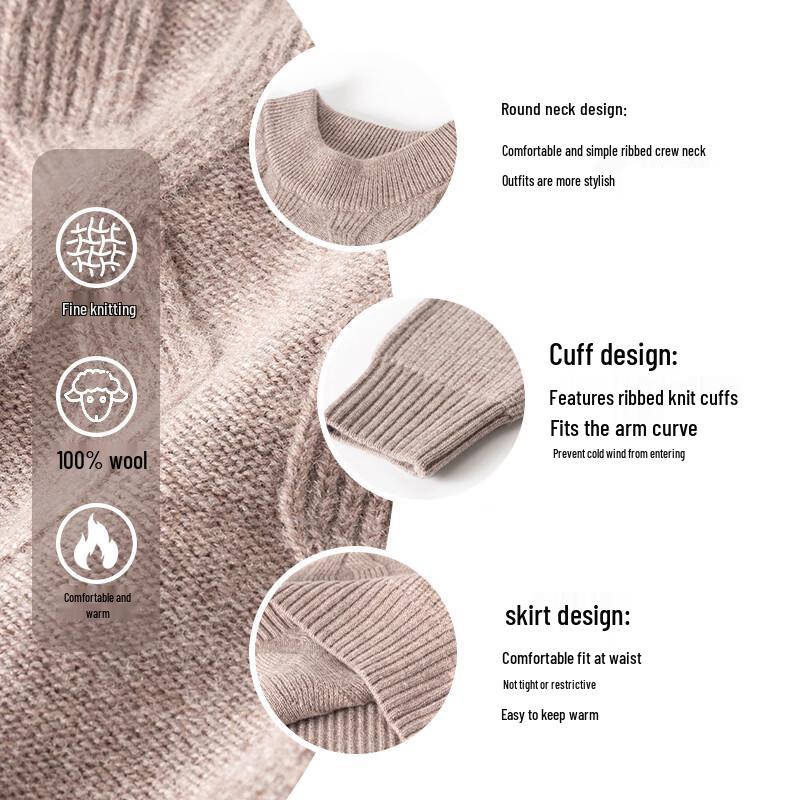 Hengyuanxiang Men's 100% Wool Round Neck Pullover Sweater