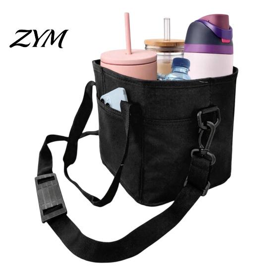 Portable Cup Organizer for Travel Beverage Drink Pouch with Adjustable Strap, Reusable Waterproof 4 Carrier Tray Picnic Holder, Foldable Caddy
