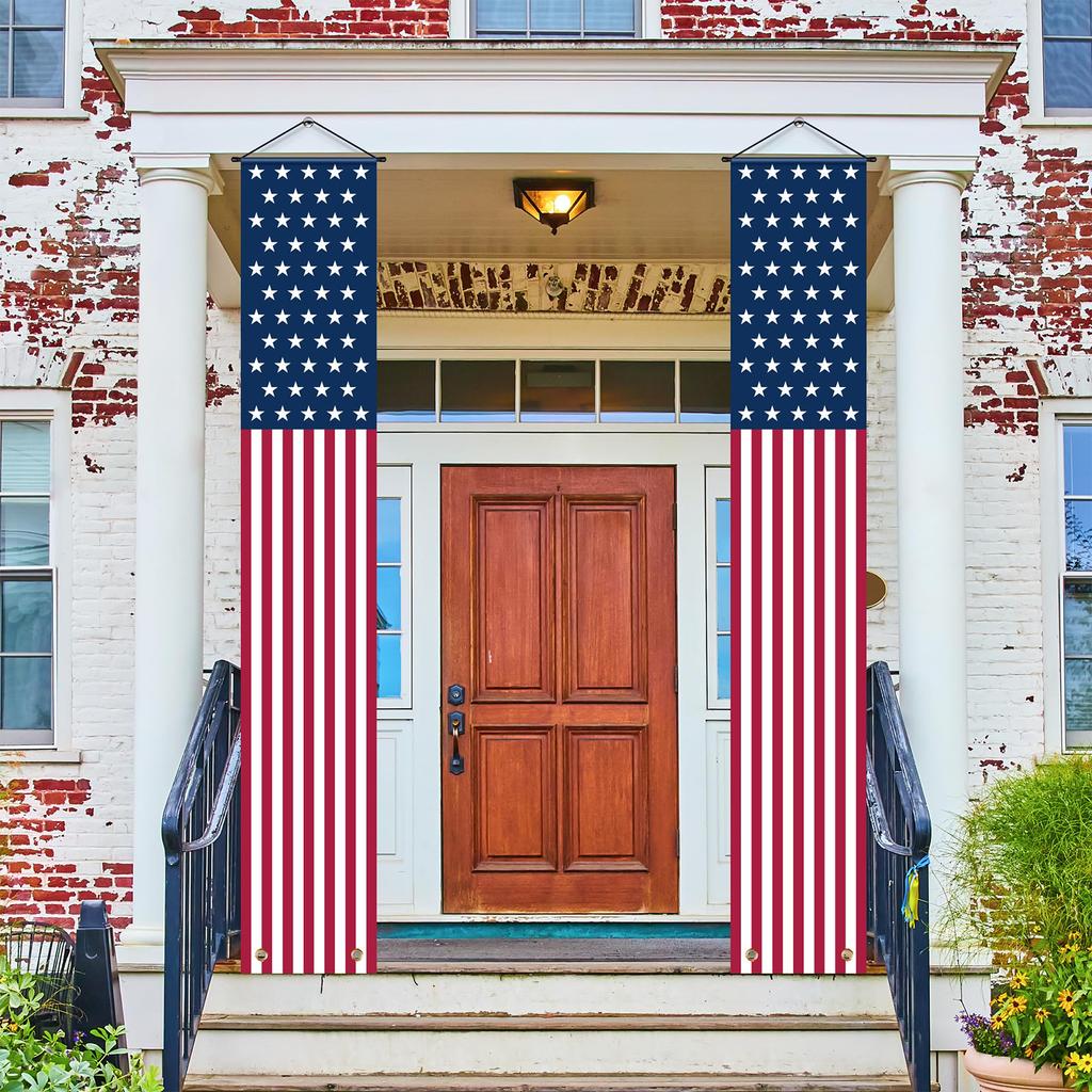 Vertical Set with Star and Stripe Pattern for Outdoor and Indoor Wall Hanging Decoration 2 Durable Fabric Material for Events and Celebrations