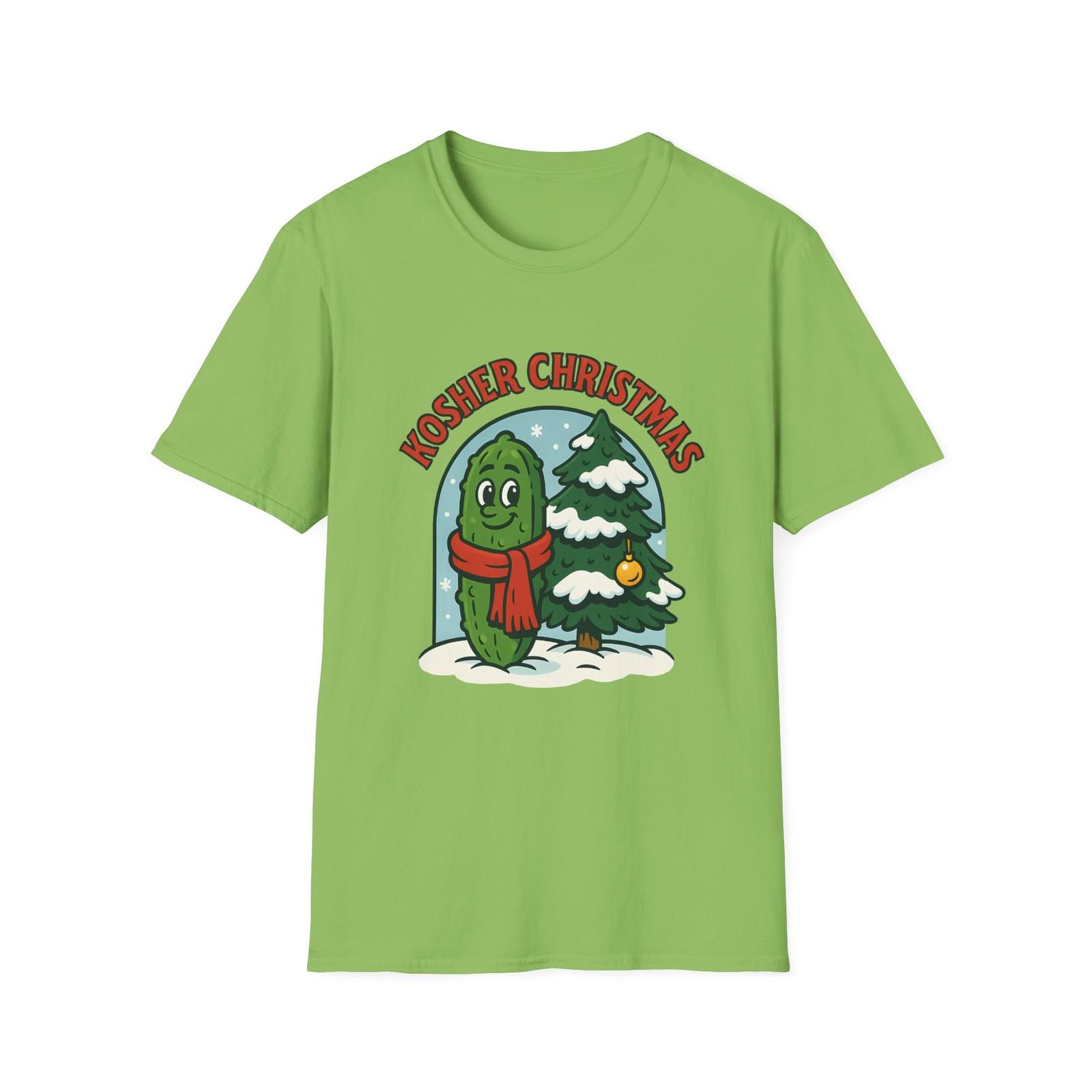 Unisex Softstyle T-Shirt Mens Womens Tees Top Funny Pickle Kosher Holiday Evergreen Tree Christmas S