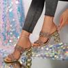Fashion Brand Design High Heels Gold Silver Glitter Sandals Women Square Toe Plus Size 35-43 Summer Mule Shoes Woman Gladiator Slippers