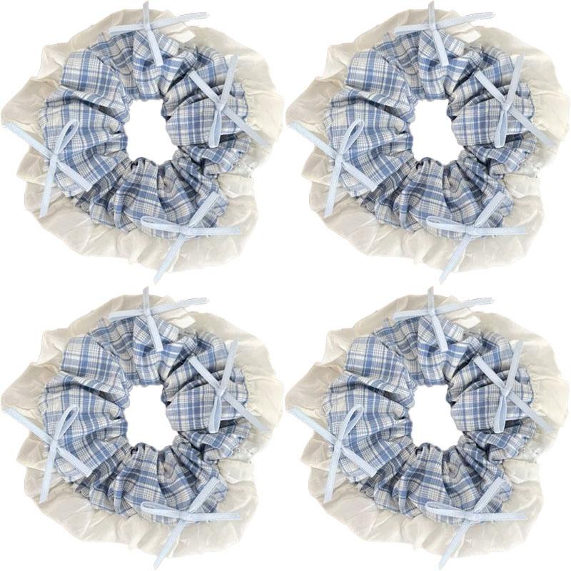 Blueberry Tone Plaid Lace Bow Hair Ring Girl Fashion Versatile Scrunchie Hair Accessories