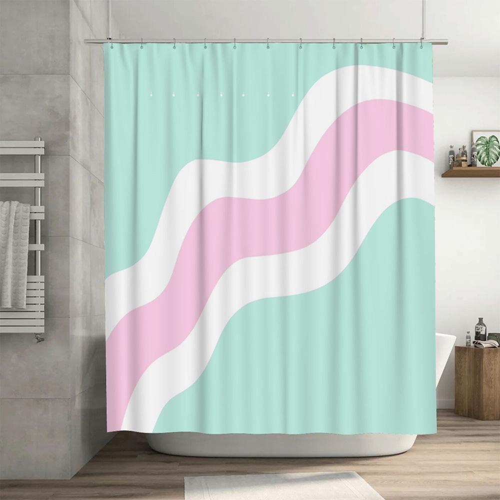Boho Shower Curtain Set Waterproof Abstract Wave Pattern Fabric Liner Bathroom Decor Modern Farmhouse Coastal Style Chic