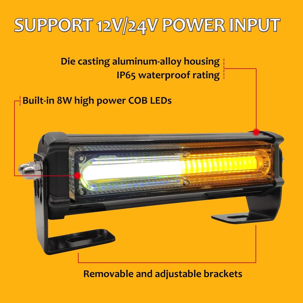 LED Emergency Strobe Lights for Vehicle Trucks, 4 in 1 LED 32W 12-24V Warning Hazard Flashing Strobe Light Bar, Roof and Side Installation Off Road