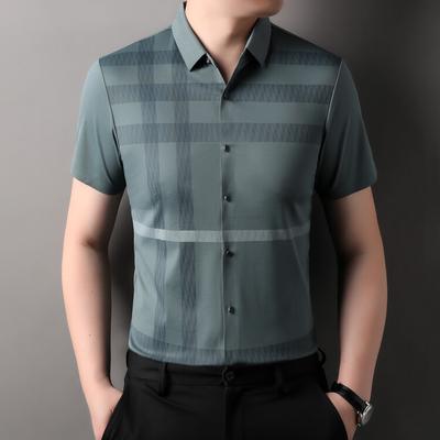 Nová pánská košile z ledového hedvábí s kostkovaným vzorem pro muže středního věku, s krátkým rukávem, letní tenká, business casual, pro tátu, s polovičním rukávem, letní šaty
