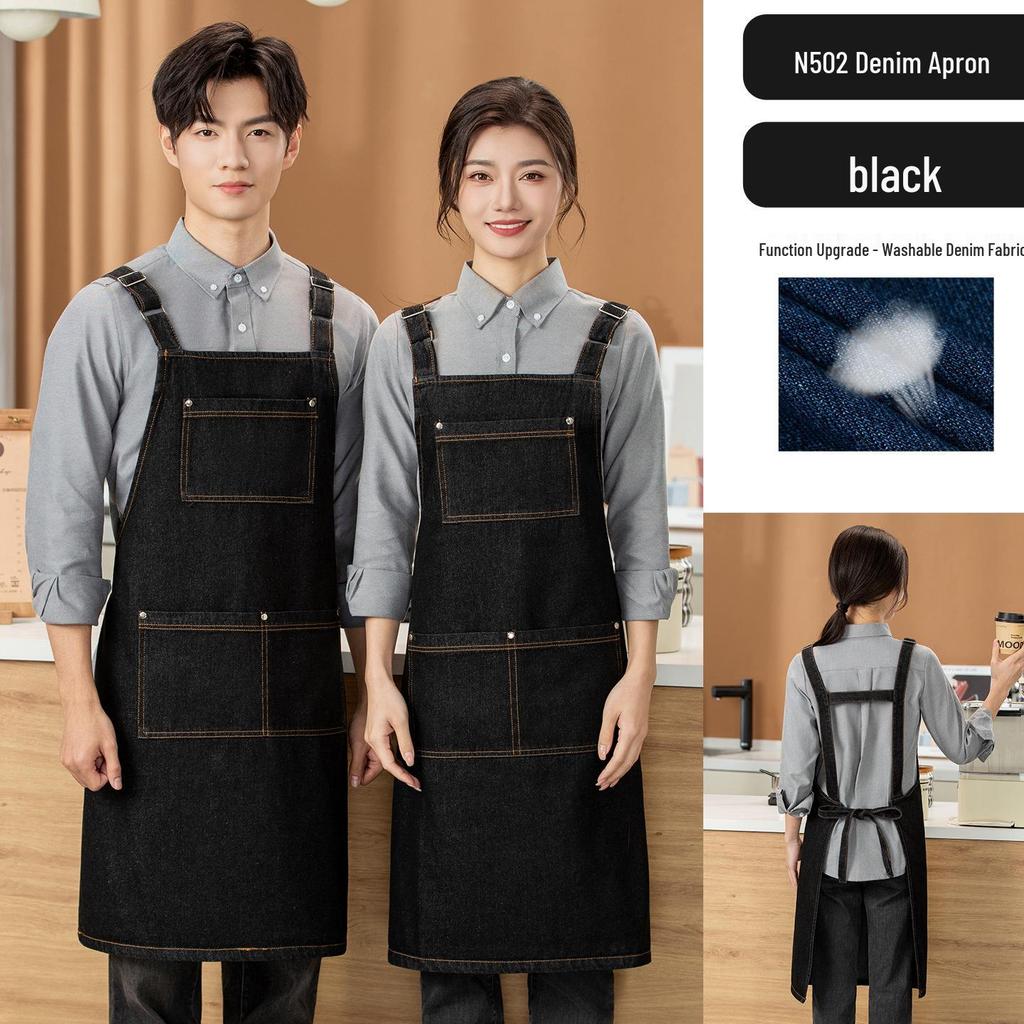 Custom Logo Denim Apron for Coffee, Tea, and Nail Art Shops - Thick Canvas Workwear