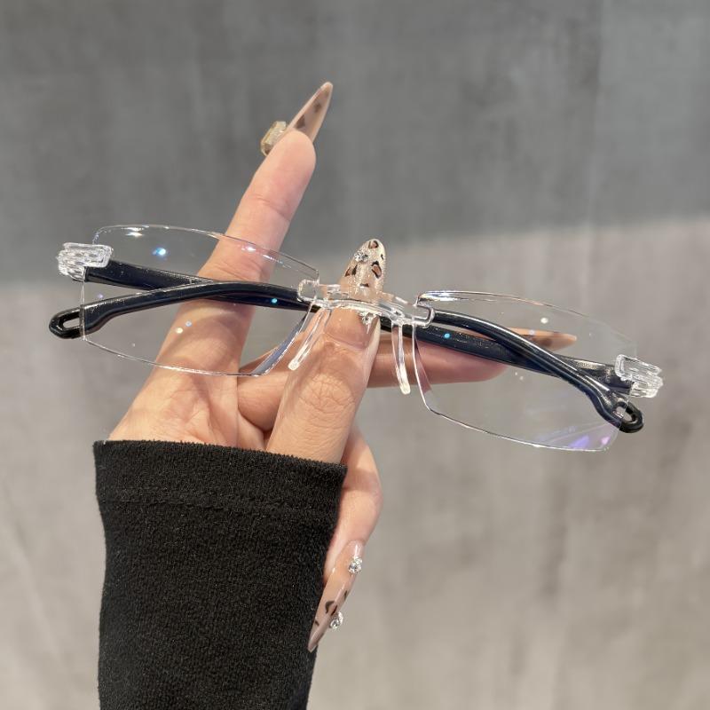 12pcs Elegant Rimless Reading Glasses for Women & Men Transparent Lightweight Plastic Frames with Golden Accents