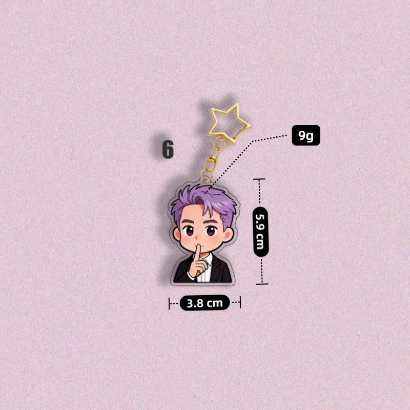 7pcs BTS Formal Suit Cartoon Acrylic Keychain, Bangtan Boys Cartoon Figure Keyring with Gold Star Charm, Kpop Idol Bag Accessory for ARMY Fans
