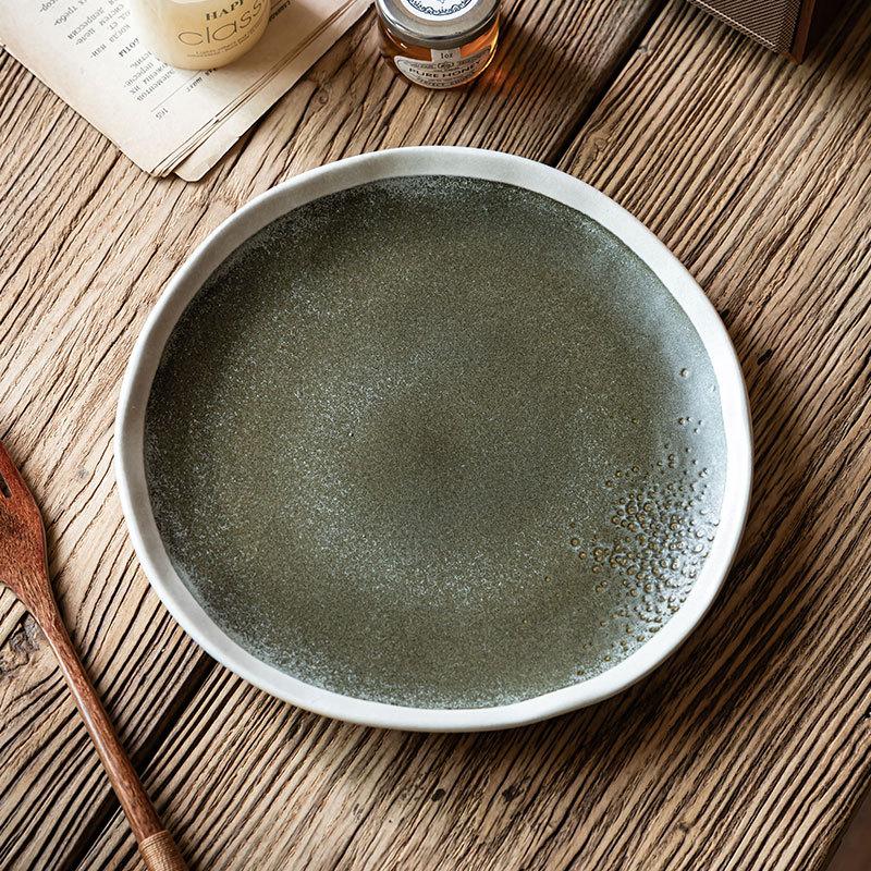 Kreativer Weißer Strich Teller Retro Keramik Steakteller Haushaltsteller Irregulärer Westlicher Teller Geschirr Flacher Teller