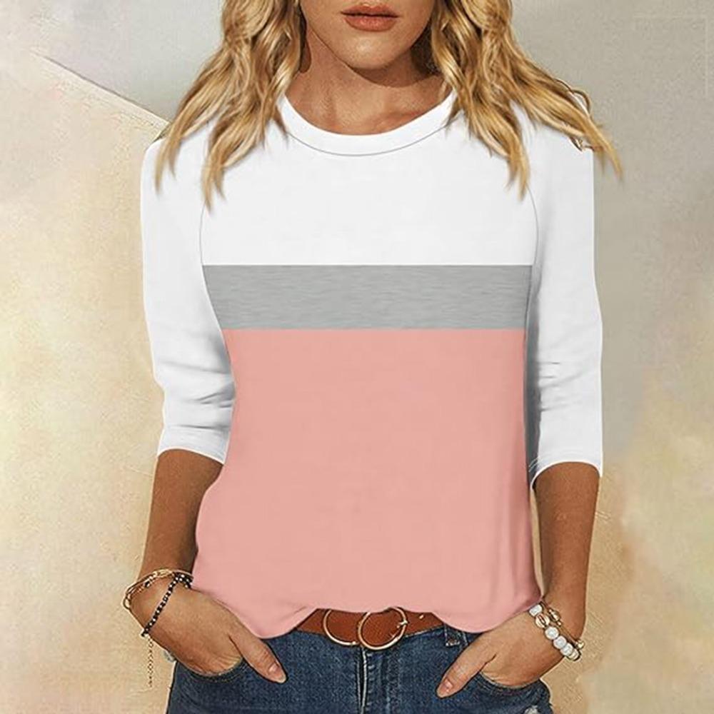 Women's Solid Color Casual Fashion Three-quarter Sleeve T-shirt Crew Neck Top