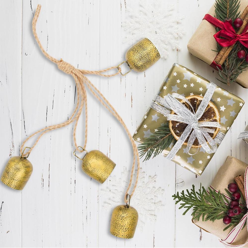 Vintage Antique Metal Cow Bells with Jute Hanging Rope For Christmas Decoration